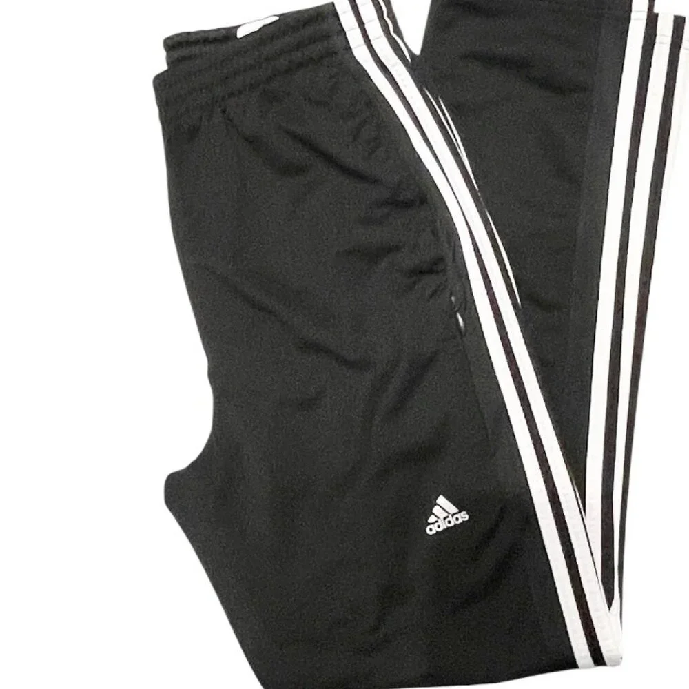 Adidas Size Youth Large Track Pants Sweatpants Black w/ White 3 Stripes